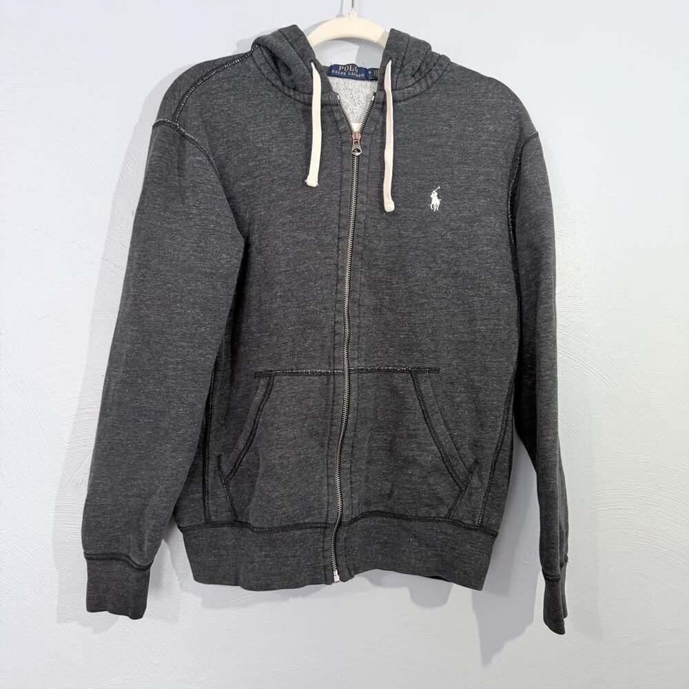 Polo Ralph Lauren Mens Full Zip Hoodie Charcoal Gray Heathered Pony Logo M